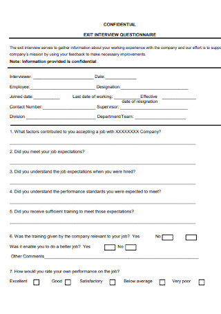 Confidential Exit Interview Questionnaire Template