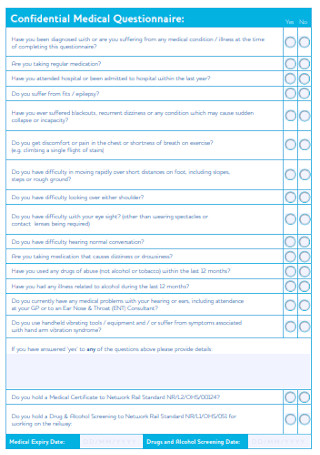 Confidential Medical Questionnaire