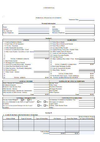 Confidential Personal Financial Statement