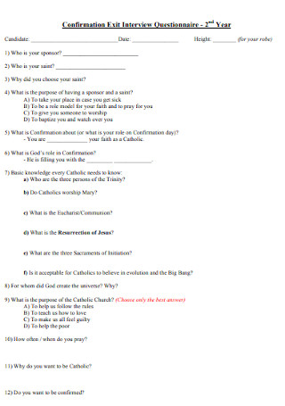 Confirmation Exit Interview Questionnaire
