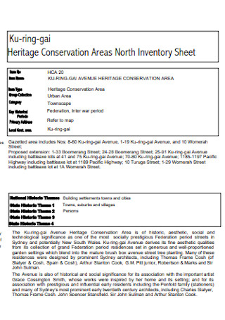 Conservation Areas Inventory Sheet