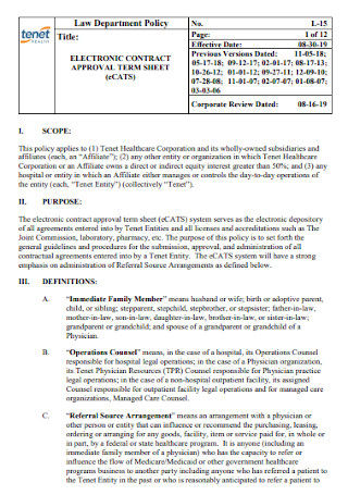 Contract Approval Term sheet