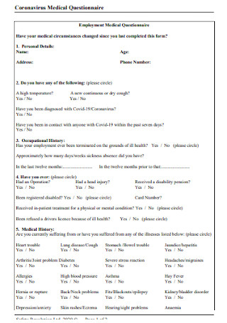 Coronavirus Medical Questionnaire