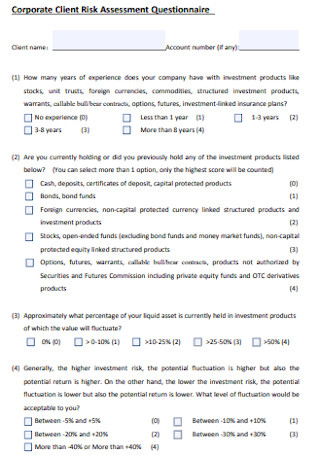 Corporate Client Risk Assessment Questionnaire