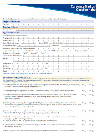 Corporate Medical Questionnaire