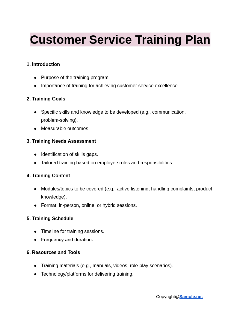 Customer Service Training Plan Google Docs 01 03 2025 04 14 PM