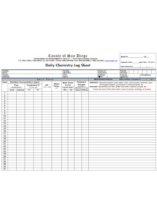 Daily Chemistry Log Sheet
