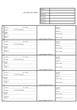 Delivery Run Sheet