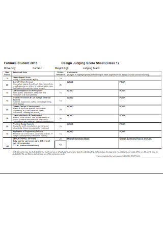 Design Judging Score Sheet Example