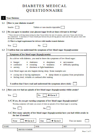 Diabeties Medical Questionnaire