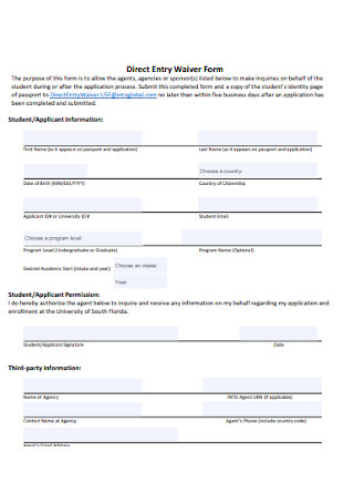 Direct Entry Waiver Form