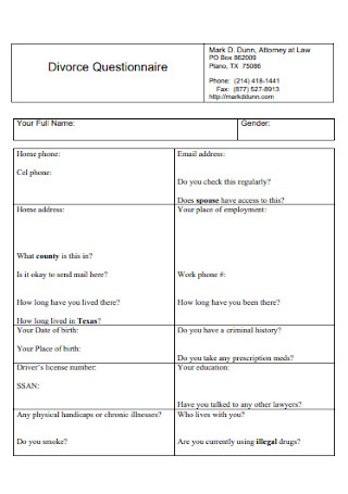 Divorce Questionnaire Format