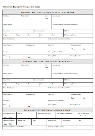 Domestic Relations Information Sheet