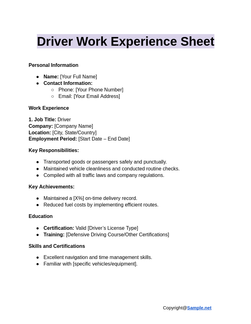 Driver Work Experience Sheet Google Docs 01 03 2025 04 17 PM