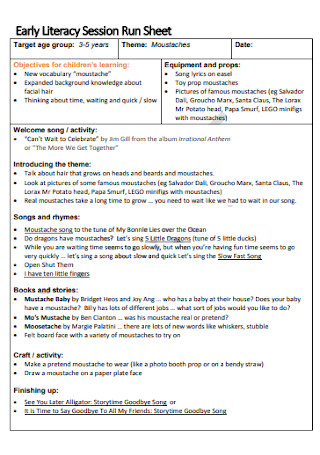 Early Literacy Session Run Sheet 