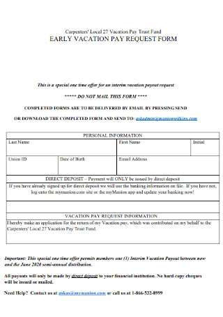 Early Vacation Pay Request Form