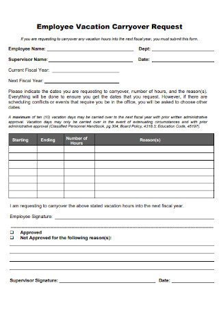 Employee Vacation Carryover Request Form