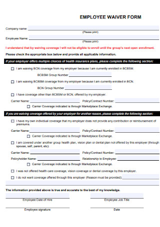 Employee Waiver Form Example