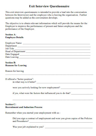 Exit Interview Training Questionnaire