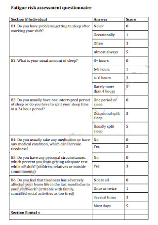 Fatigue Risk Assessment Questionnaire