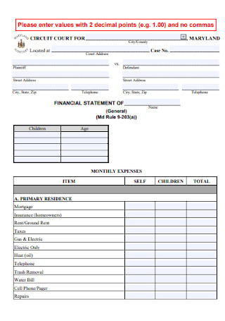 Formal Financial Statement Template