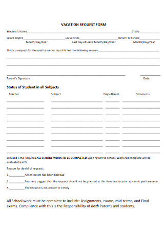 Formal Vacation Request Form Termplate