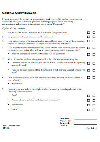General Audit Questionnaire