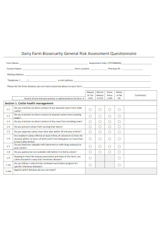 General Risk Assessment Questionnaire