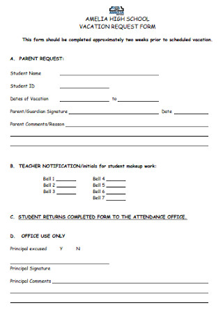 High School Vacation Request Form