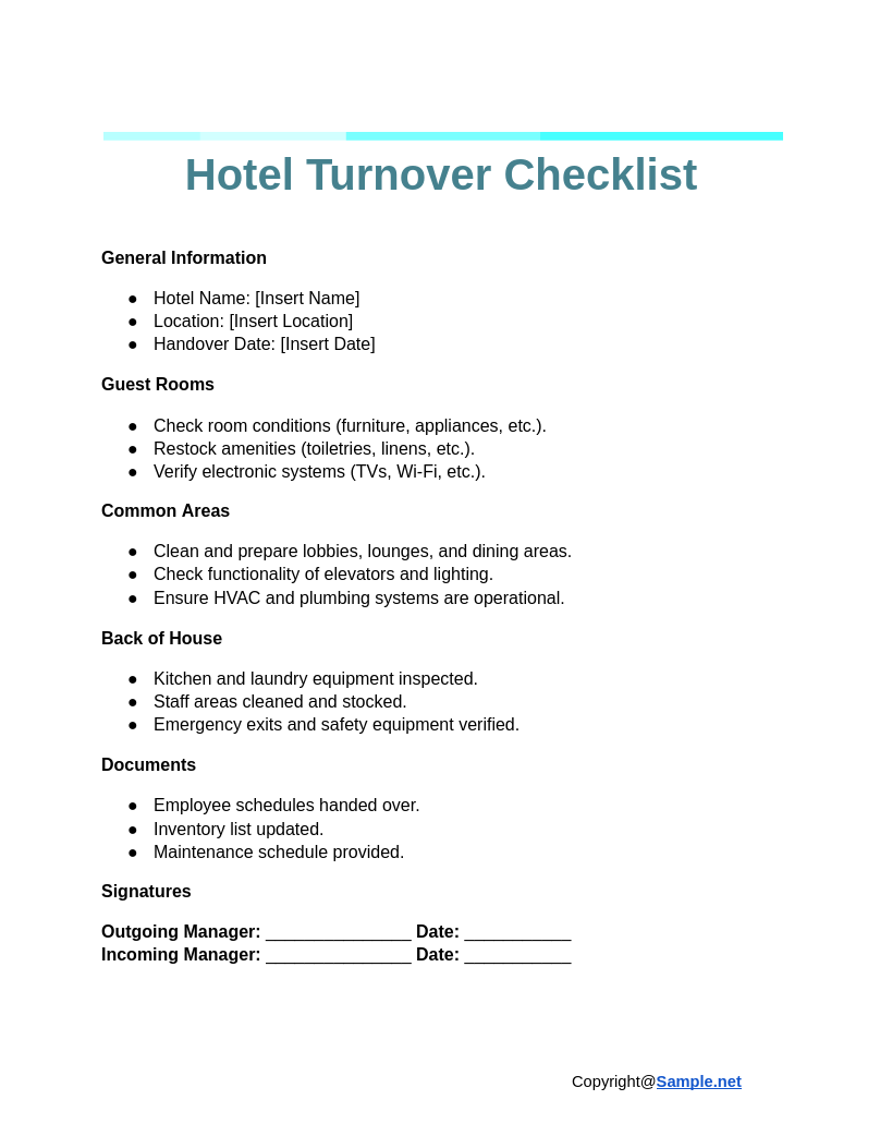 Hotel Turnover Checklist Google Docs 11 15 2024 05 25 PM