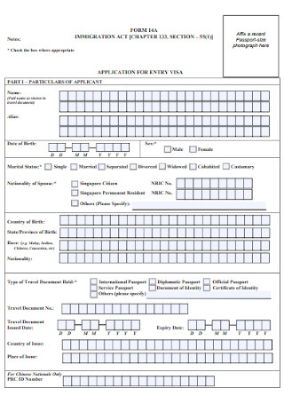 Immigration Visa Application Form