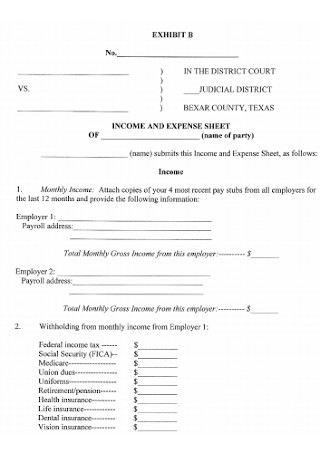 Income and Expense Sheet