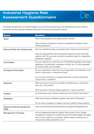 Industrial Hygiene Risk Assessment Questionnaire 