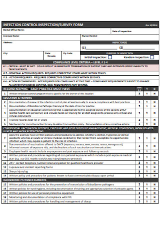 Infection Control Survey Form
