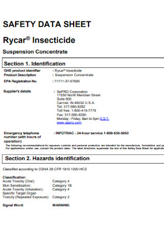 Insecticide Safety Data Sheet