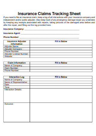 Insurance Claims Tracking Sheet