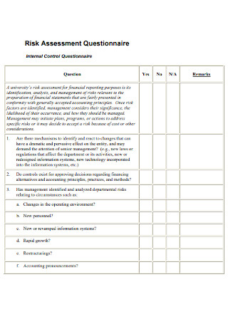 Internal Control Risk Assessment Questionnaire 
