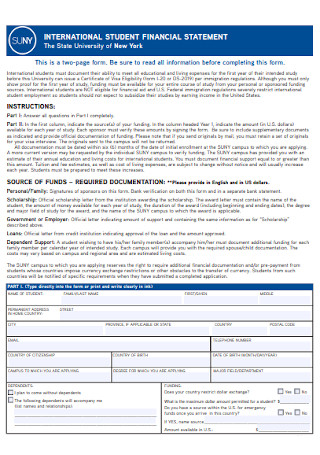 International Studnet Financial Statement