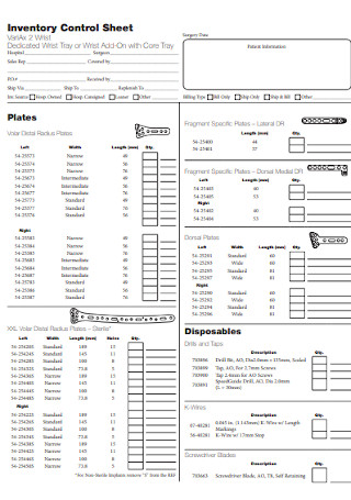 Inventory Control Sheet Example