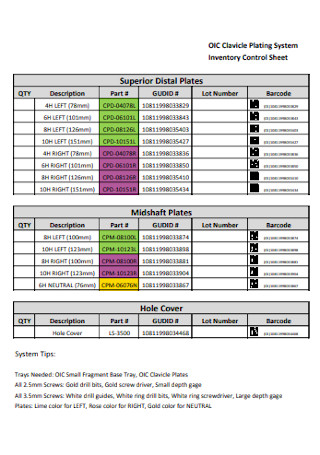 Inventory Control Sheet Format
