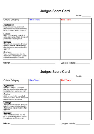 Judges Score Card Sheet