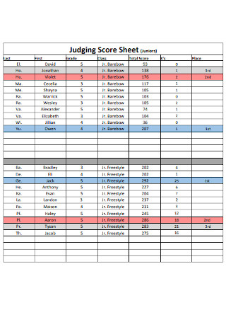Juniors Judging Score Sheet