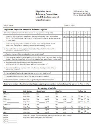 Lead Risk Assessment Questionnaire