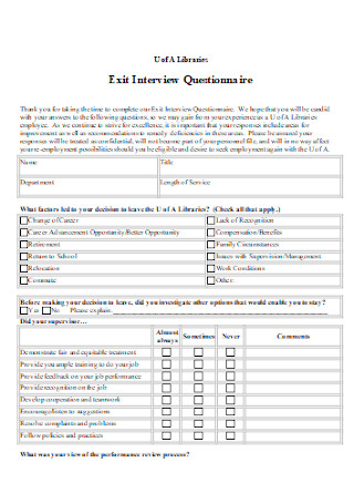 Libraries Exit Interview Questionnaire