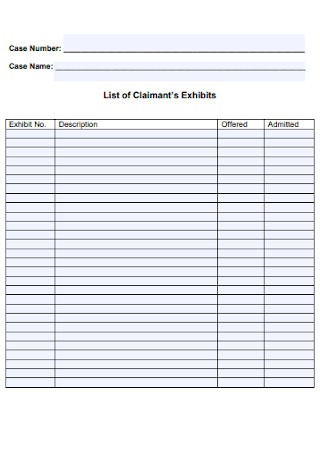 List of Claimants Exhibits
