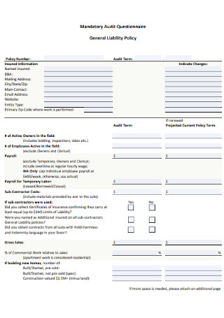 Mandatory Audit Questionnaire