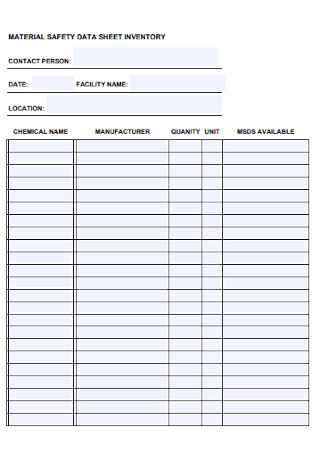 Material Safety Inventory Sheet
