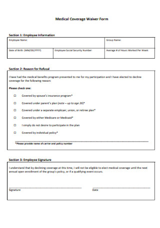 Medical Coverage Waiver Form
