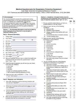 Medical Questionnaire for Respiratory Equipment