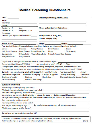 Medical Screening Questionnaire